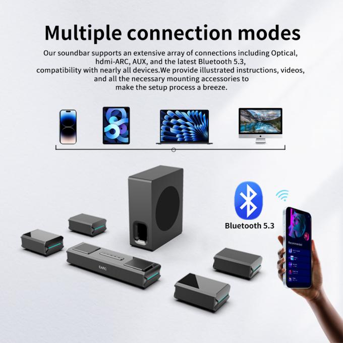 कस्टम निर्मित टीवी साउंड बार स्पीकर ऑडियो सिस्टम वायरलेस सर्राउंड साउंड 5.1.2 सबवूफर के साथ यूएसबी होम थिएटर स्पीकर 6