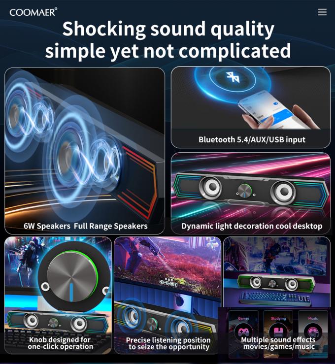 Coomaer ST801 Tailored Solution 2.0 USB Computer Music Speaker Wireless Gaming BT RGB Sound Bar Speakers for Mobile Phone 0