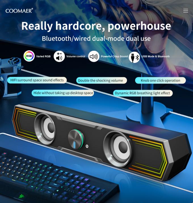 Coomaer ST801 Tailored Solution 2.0 USB Computer Music Speaker Wireless Gaming BT RGB Sound Bar Speakers for Mobile Phone 2