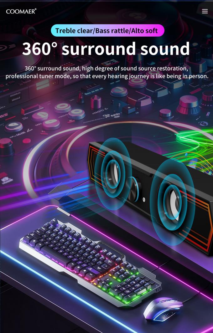 Coomaer ST801 Tailored Solution 2.0 USB Computer Music Speaker Wireless Gaming BT RGB Sound Bar Speakers for Mobile Phone 4